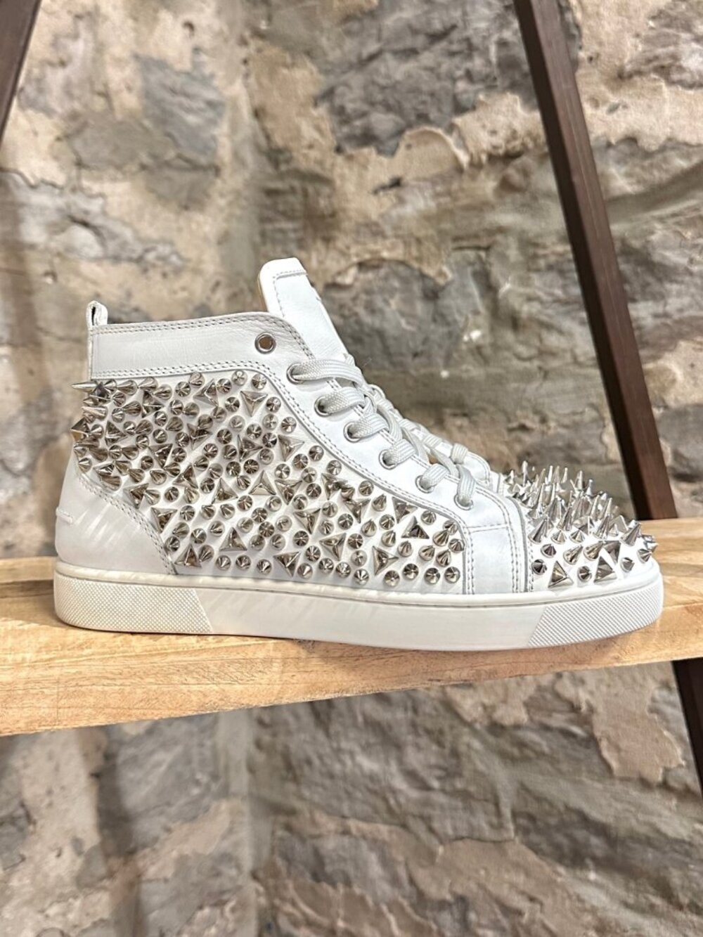 Christian Louboutin White Leather Lou Pik Pik High-Top Sneakers